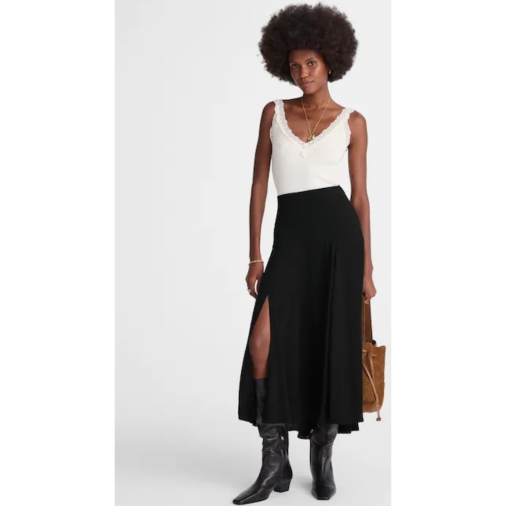 Madewell Black Recycled Side Slit Midi Skirt NW436 Size 10 NEW‎